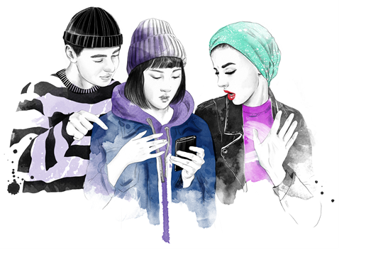 Illustrasjonsbilde av elever på mobil - Klikk for stort bilde