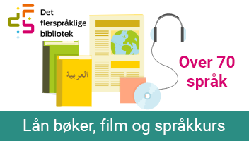 Illustrasjonsbilde for Det flerspråklige bibliotek. Lån bøker, film og språkkurs. Over 70 språk - Klikk for stort bilde