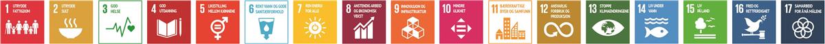 FNs 17 bærekraftsmål illustrert med 17 ulike farger i bokser. - Klikk for stort bilde