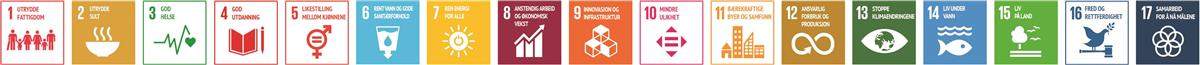 FNs 17 bærekraftsmål illustrert med 17 ulike farger i bokser. - Klikk for stort bilde
